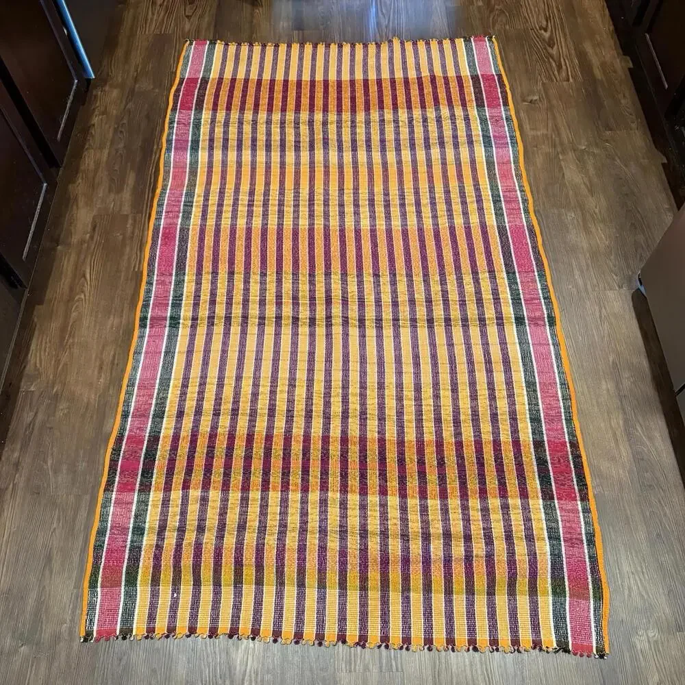 Vintage 50s RARE Turkish Striped Kilim‎ Rug | 180x152 cm | Colorful Handwoven